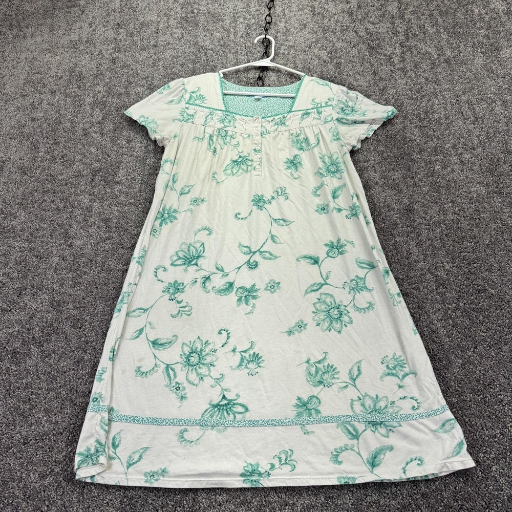 Celestial Dreams Gown Womens L White Floral Jersey Button Chemise Nightgown